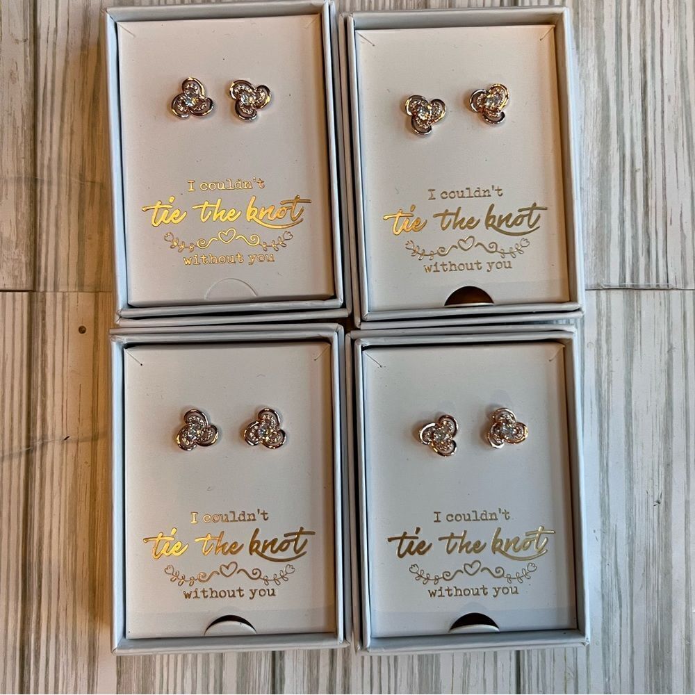 DHQH Jewelry Bridesmaid‎ earrings, rose gold knots, set of four NWT gift